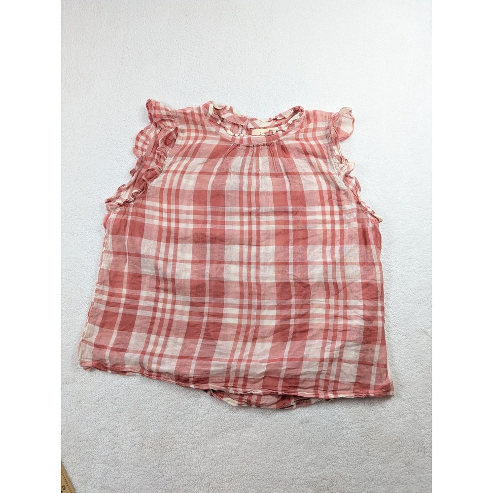 Isabella Sinclair Pink White Plaid Cotton Ruffle Sleeveless Blouse Small